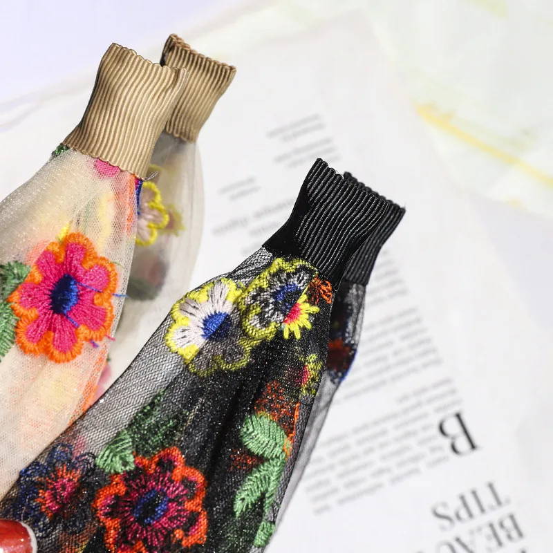 Женский широкий обруч для волос с цветочной вышивкой в стиле ретро летняя