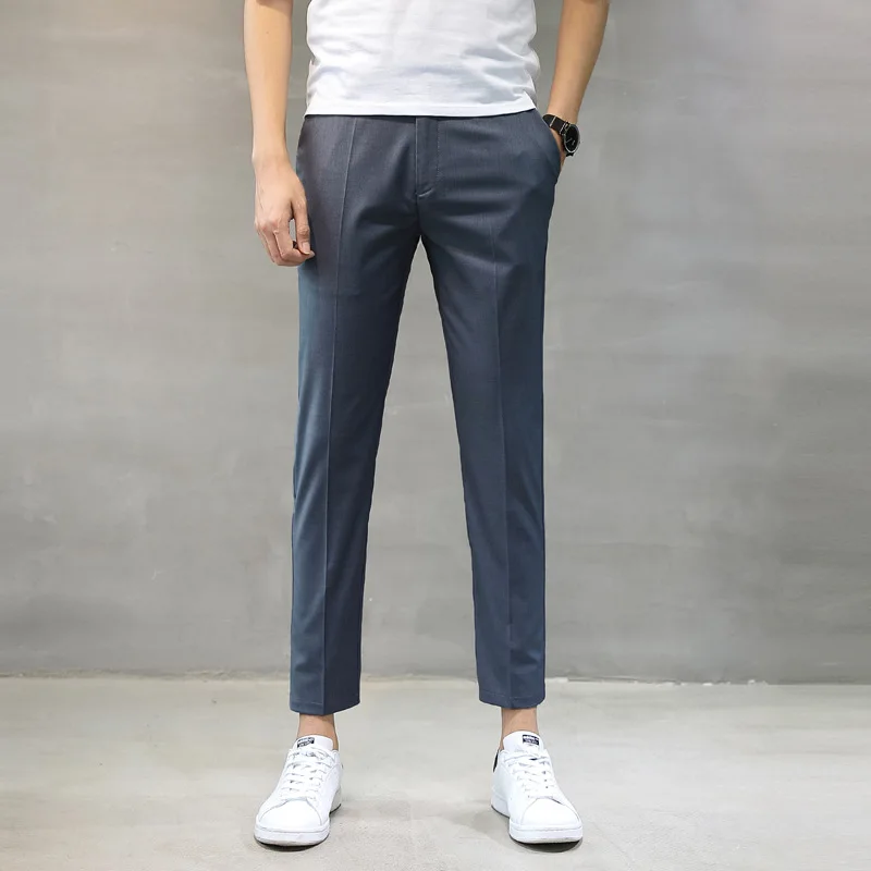 

2021 new summer Korean Mini trousers men's straight slim casual pants no iron handsome Capris Leggings