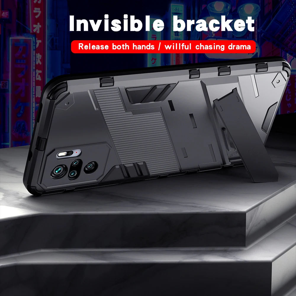 keysion shockproof phone case for redmi note 10 pro 5g 10s 9s 9 pro 9t 9a stand phone back cover for xiaomi poco f3 f2 m3 x3 nfc free global shipping