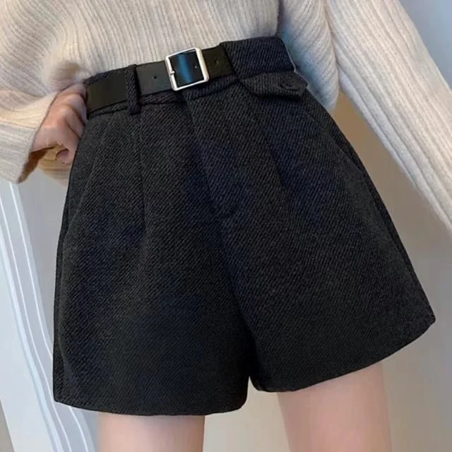 

2021 Fall Winter Womens Clothing High Waisted Wide Leg Grey Black Woolen Coat , Fashion Casual Wool Coats for Woman Clothes