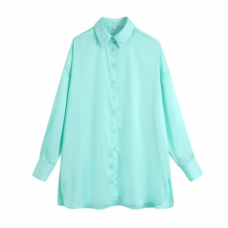 

Женская однобортная рубашка Evfer, голубая Свободная блузка оверсайз с длинным рукавом и отложным воротником для девочек, лето 2021