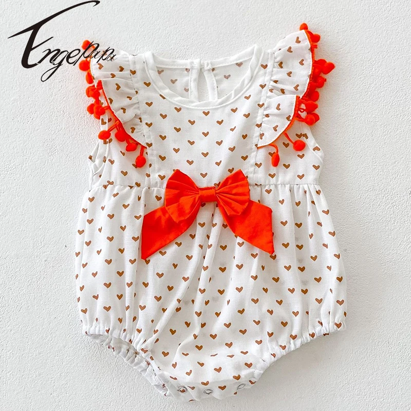 

Engepapa Toddler Baby Girl Rompers Infant Baby Girls Little Love Print Jumpsuit Cotton Flying Sleeve Summer Baby Girl Clothes