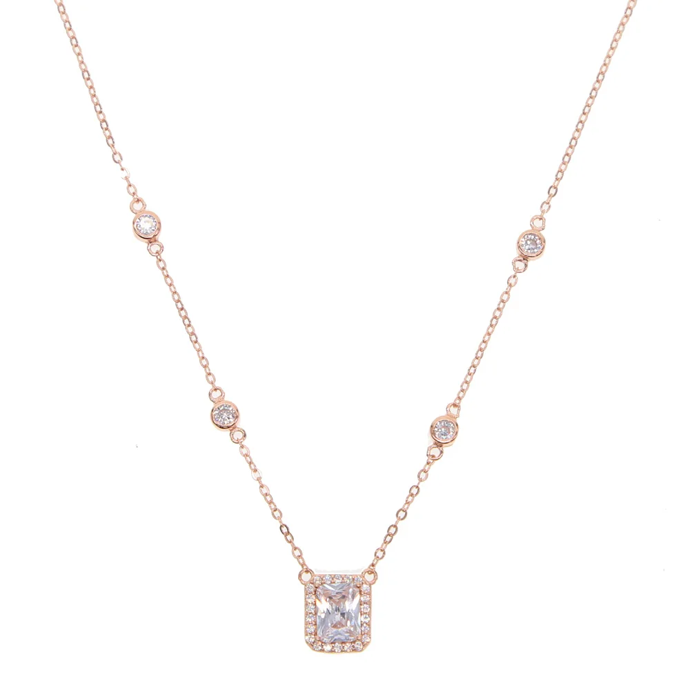 Розовое золото Цвет квадрат Искрящийся Кубический Цирконий Серебро 925 пробы cz