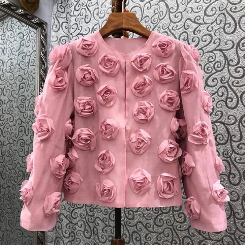 

Женская винтажная куртка с длинным рукавом, розовая, абрикосовая или черная куртка с длинным рукавом и аппликацией в виде роз, осень 2021