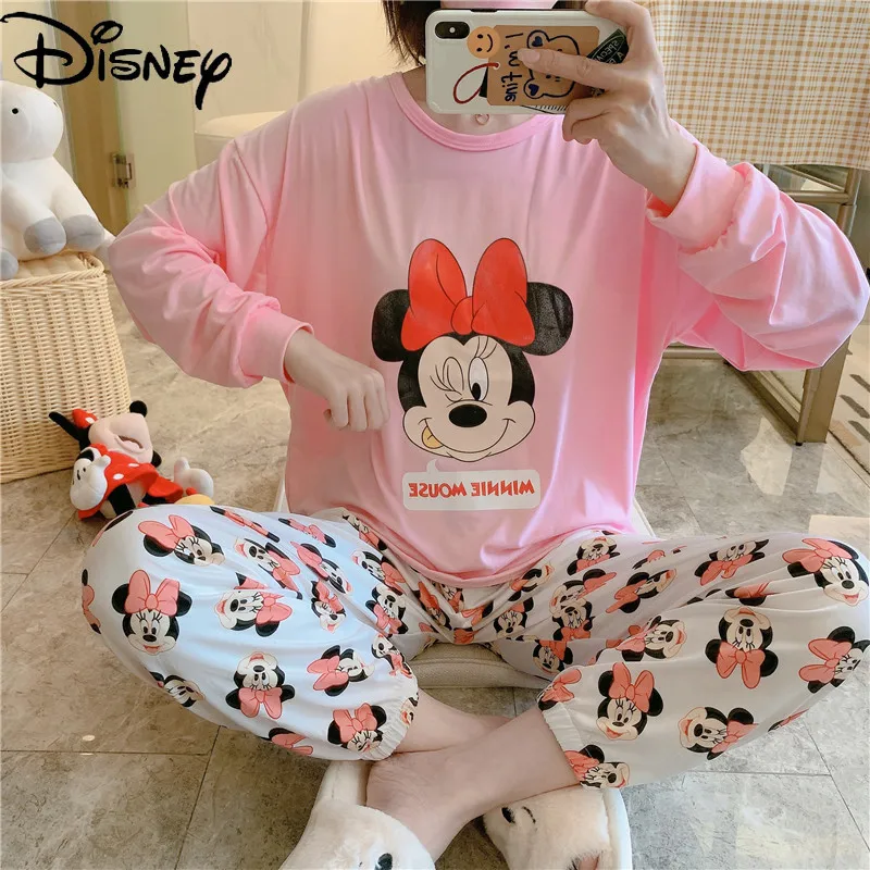 

Original Disney Mickey Minnie Winnie The Pooh Pajamas Women's Loose Thin Hedging Sweet Homewear Pajama Set Women