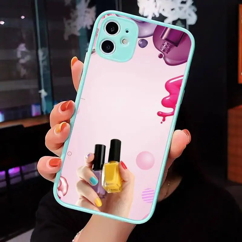 

Beautiful Nail Polish Enamel Color Phone Case Matte transparent For blue iPhone 12 Mini 11 Pro XR XS Max 7 8 Plus X Back Cover
