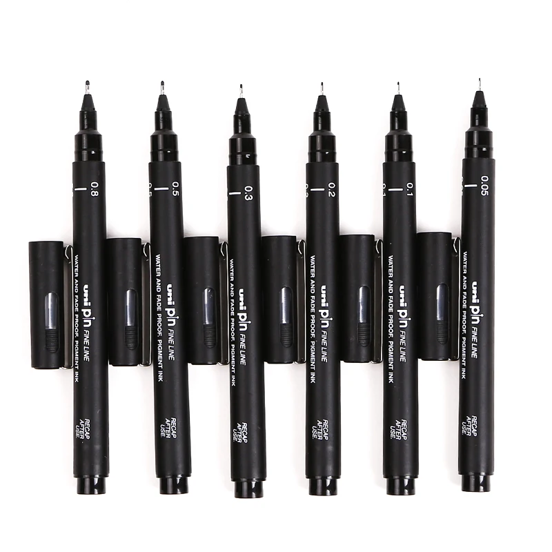 Japan 6 шт. тонкая линия Pin Liner Set Fineliner черная чернильная ручка 0 05 мм 1 5 Micron маркер для