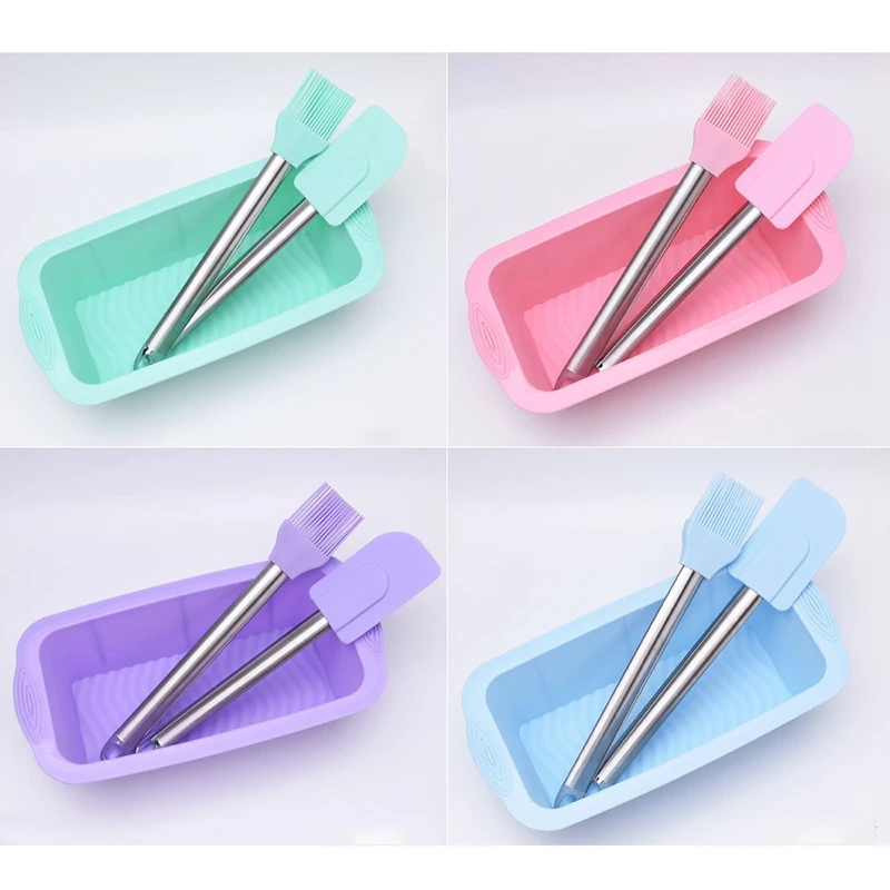 Силиконовая форма для выпечки хлеба со скребком и масляной щёткой квадратная