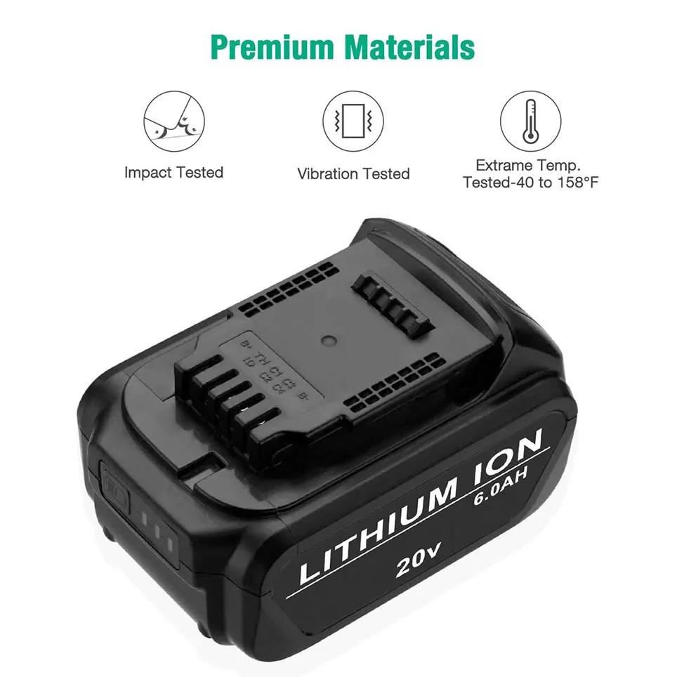 

2021 6.0ah replacement battery dcb205 dcb204 - compatible with DeWalt 20V cordless power tool upgrade lithium battery