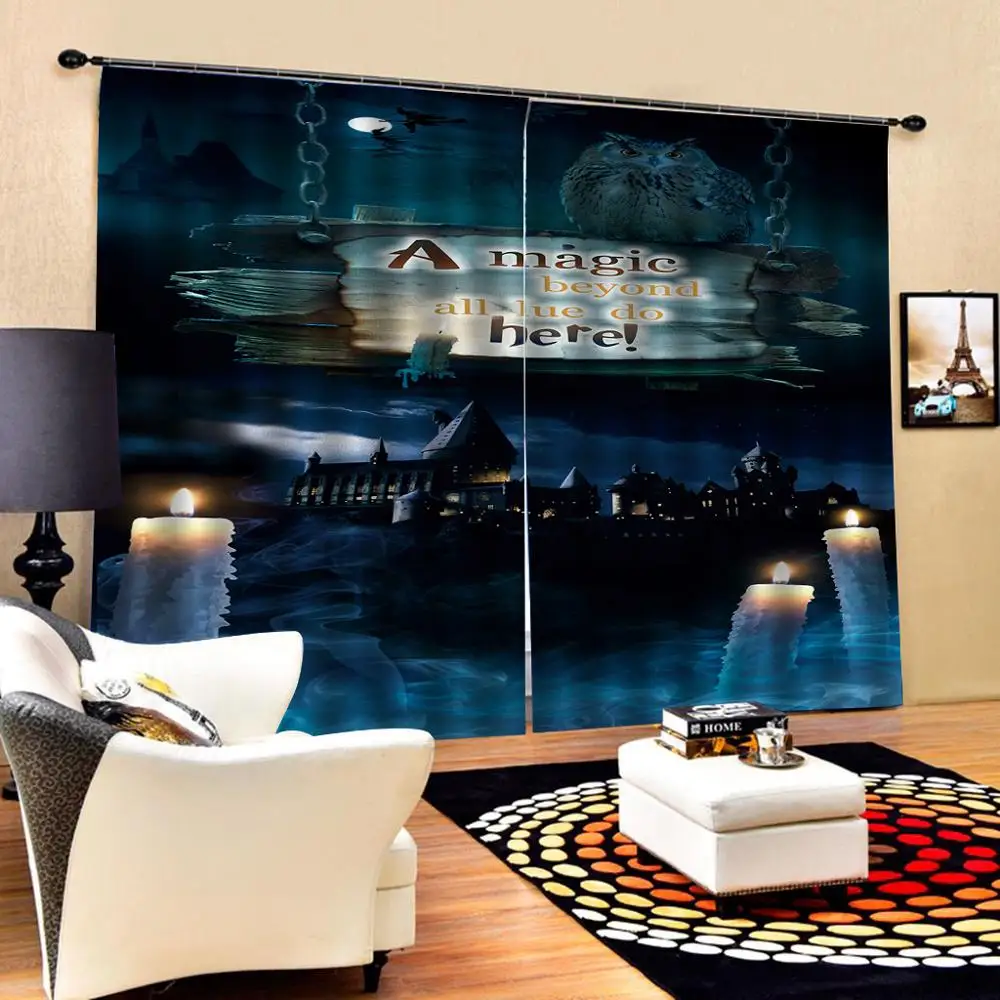 

2019 custom European style curtains Candlelight night view 3D window curtain living room Bedroom wedding room blackout curtains