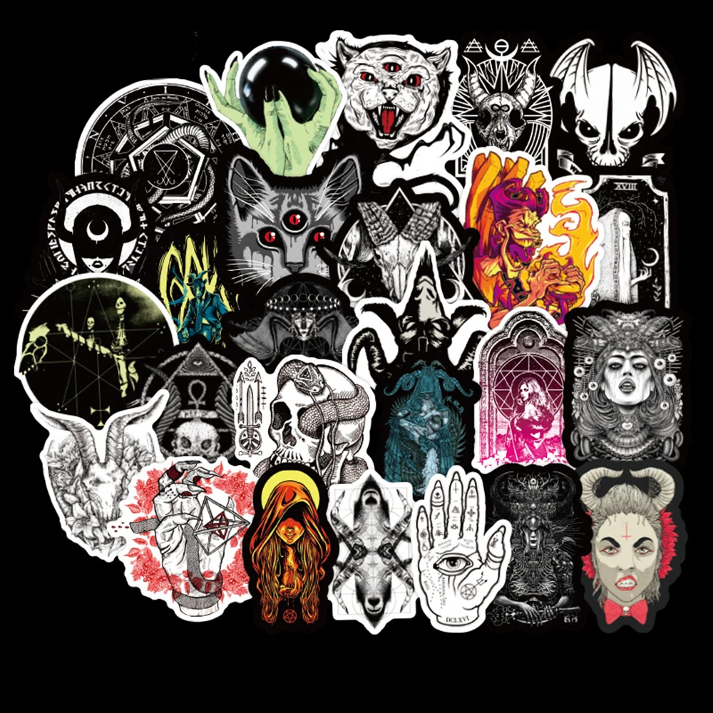 10/30/50 PCS Gothic Demon Black And White Punk Style Gothic graffiti Sticker Witch DIY Guitar Decals Waterproof Sticker Toys