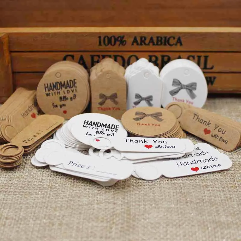 100 шт. крафт-бумага для печати ручная работа тег с надписью Love DIY Цветочная