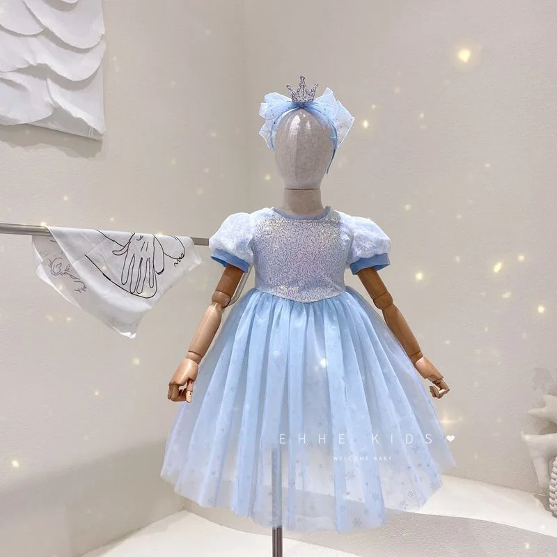 

Летнее газовое платье для девочек, Новинка лета 2021, платье принцессы для иностранного ребенка, Сетчатое платье с блестками, повязка на голов...