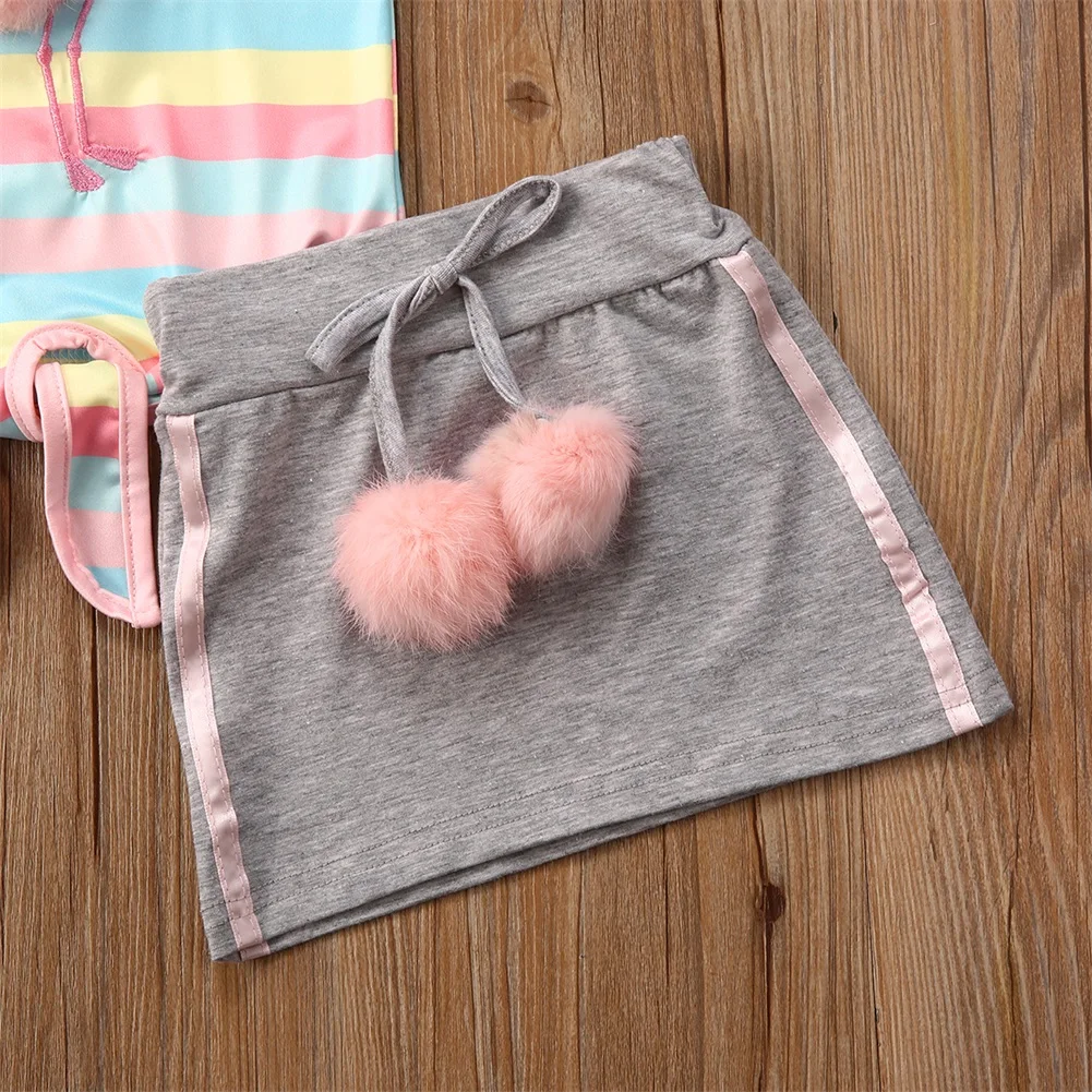 Комплекты детской одежды топы в радужную полоску для маленьких девочек детская