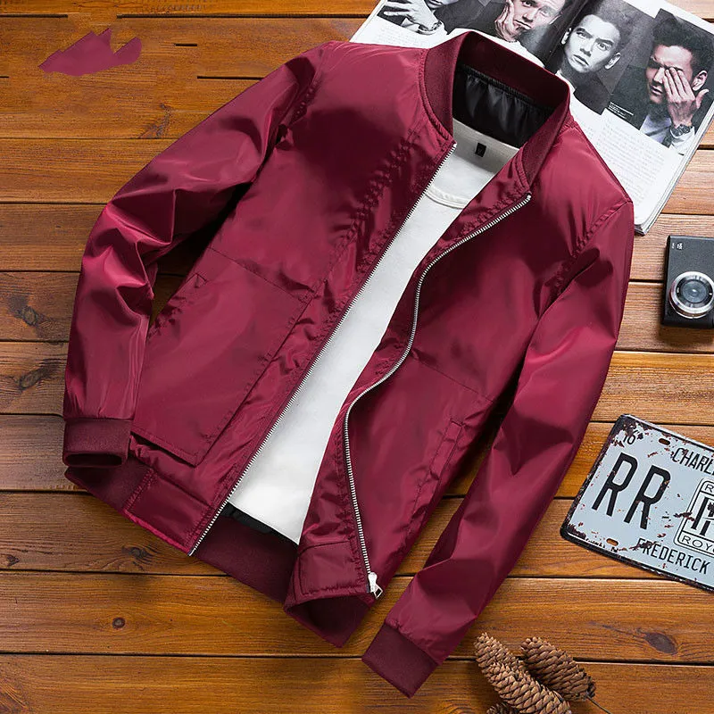 

Stand Collar Jacket Spring Summer Thin Section Baseball Uniform Smooth Fabric Casual Jacket Bomber Jacket Men Polyester