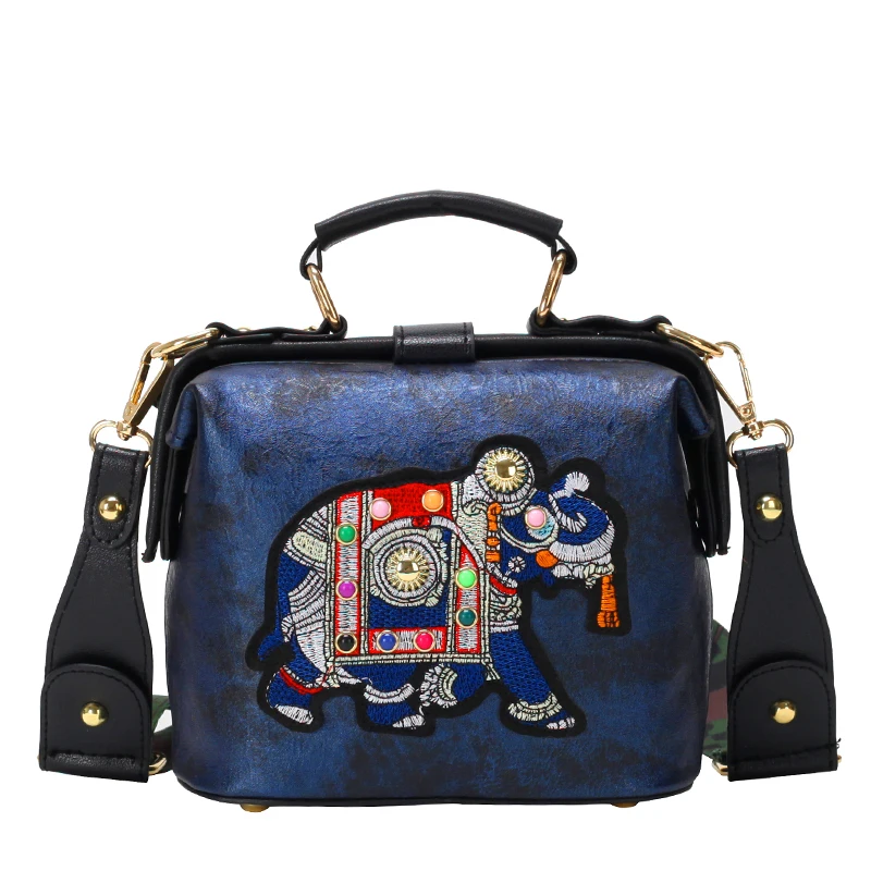 Женская сумка через плечо из искусственной кожи винтажная с вышивкой слона и