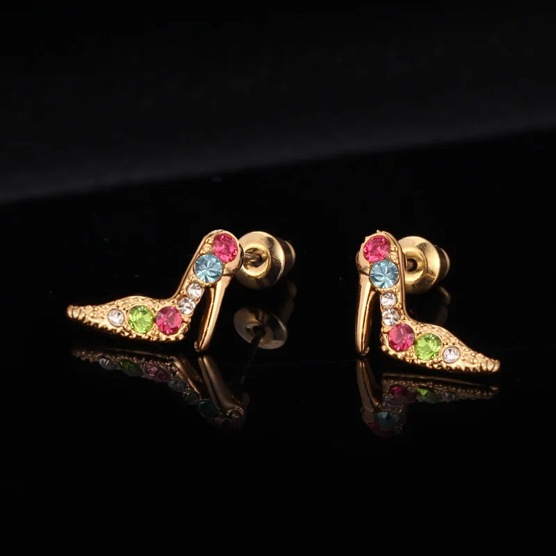 Женские серьги-гвоздики на высоком каблуке с кристаллами | Украшения и