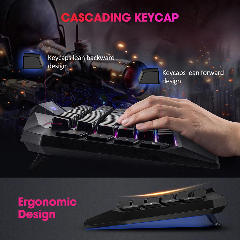Проводная игровая клавиатура VicTsing PC225 Радужный светодиодный экран с подсветкой