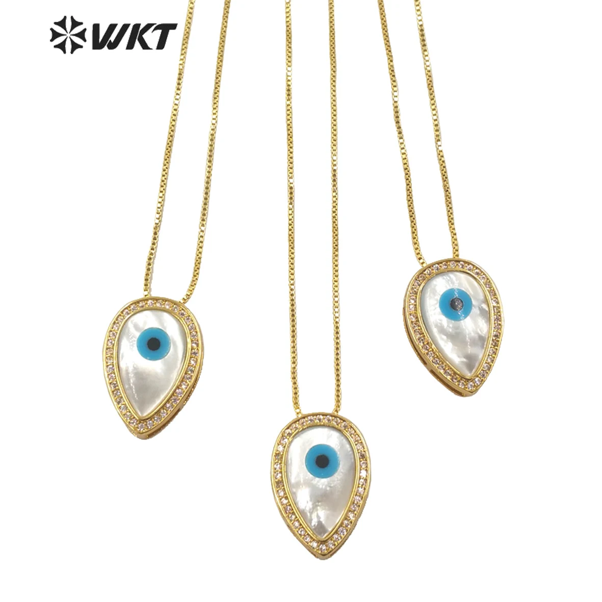 WT-MN972 WKT-collar con forma de perla y ojo malvado, elegante, de oro en forma de lágrima, micropavé, CZ