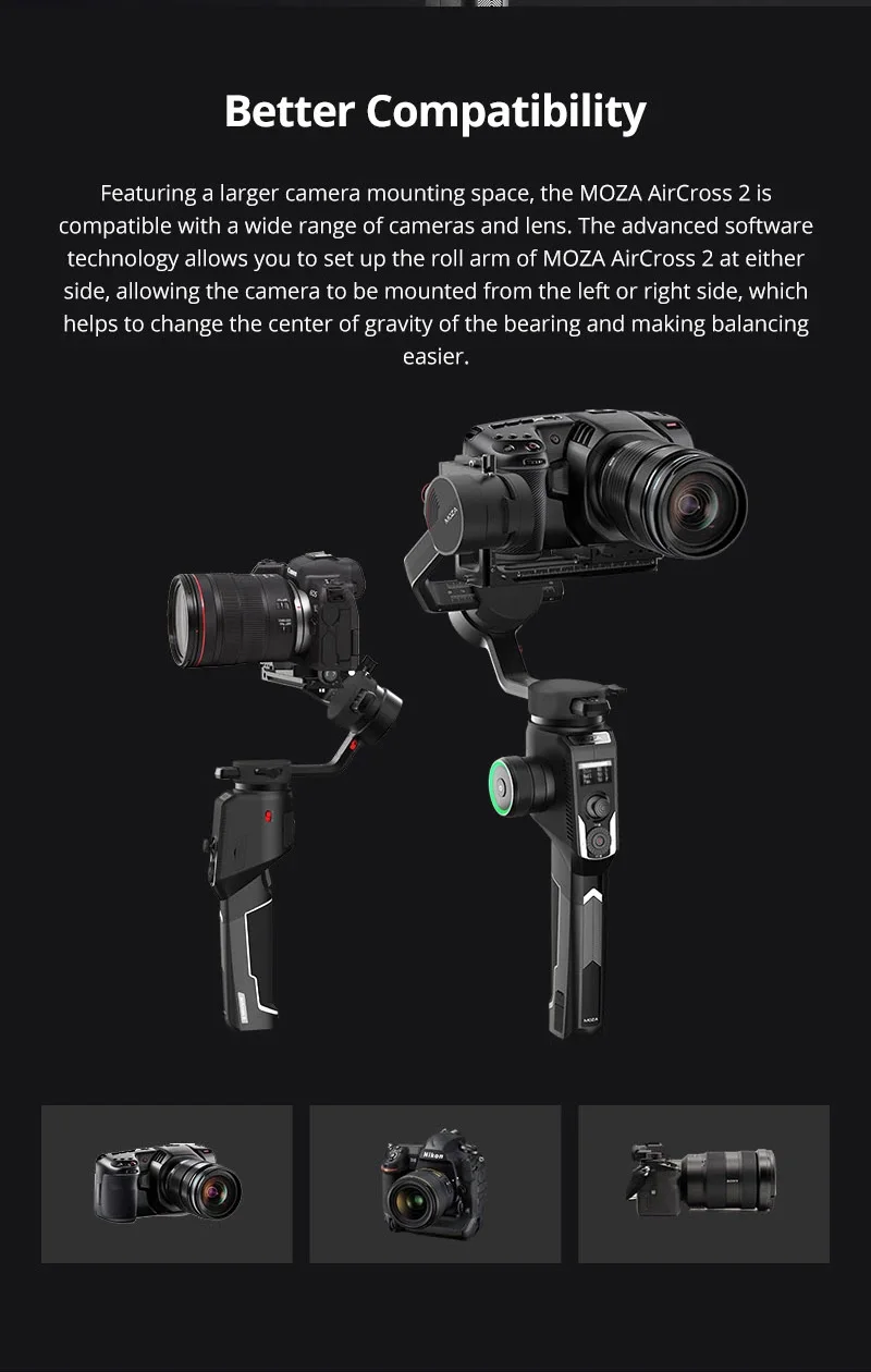 Moza Aircross 2 3,2 кг Полезная нагрузка ручной карданный стабилизатор для Nikon Sony Canon беззеркальная DSLR камера VS Zhiyun DJI стабилизатор