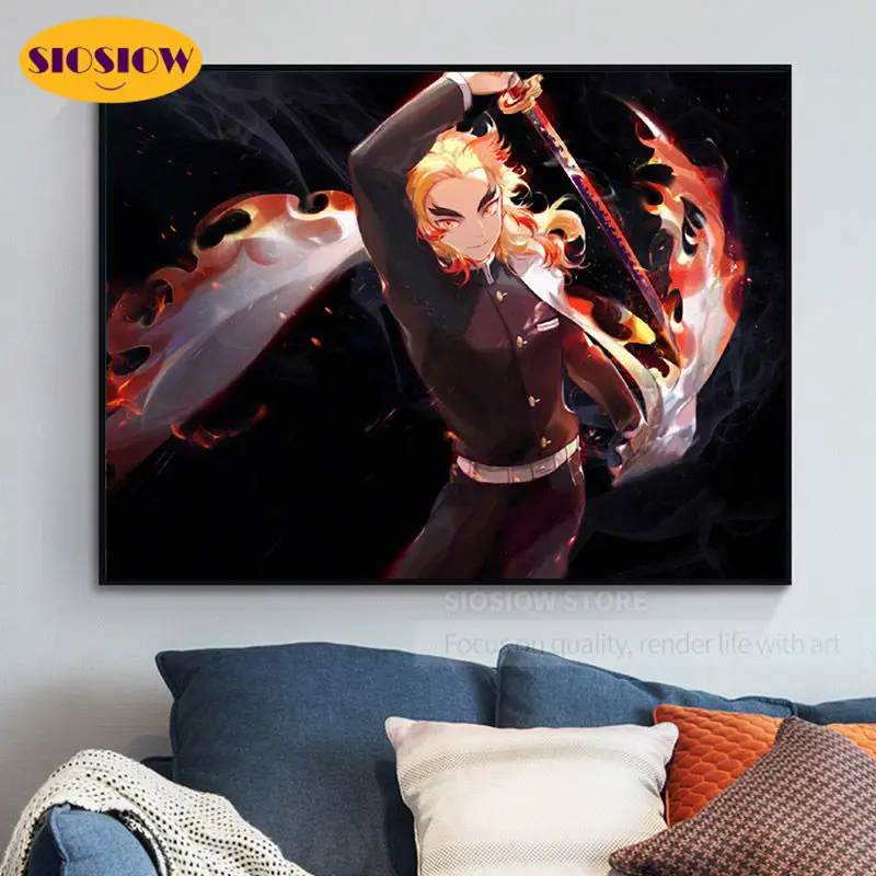 5d Diy Diamond Mosaic Embroidery Cross Stitch Kits Demon Slayer Kyoujurou Rengoku Daimond Painting Full Square Drill Resin Gifts | Дом и сад