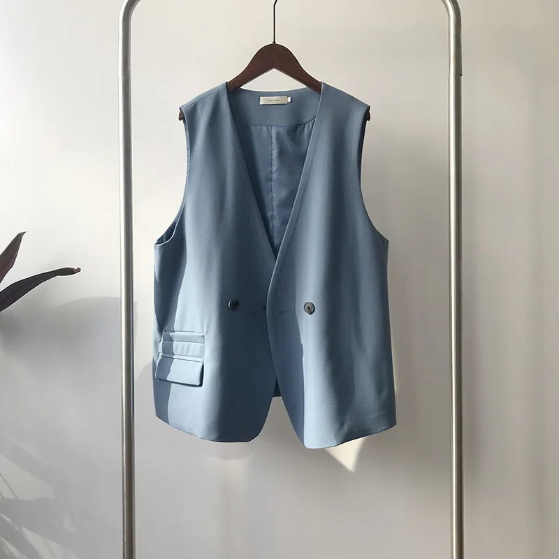 

2021 Spring Autumn Women Sleeveless Suit Vest New Korean Style Casual Loose Blazer Vest One Button Office Lady Waistcoat Top
