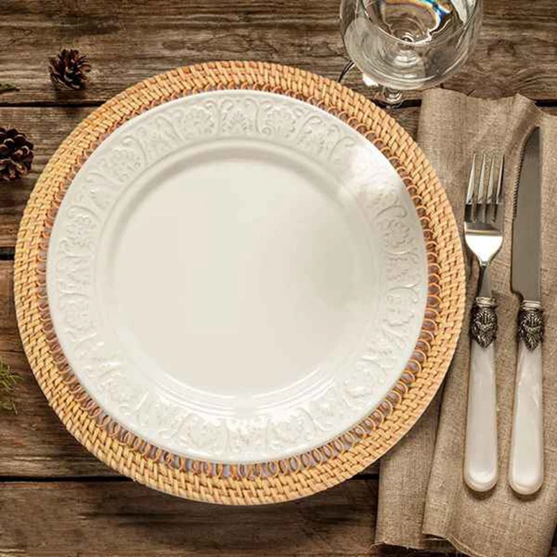 

4 Pcs Handmade Rattan Placemat,Round Placemat,Rattan Decoration,Wicker Placemat,for Dining Table,Wedding,Party,BBQ,Etc