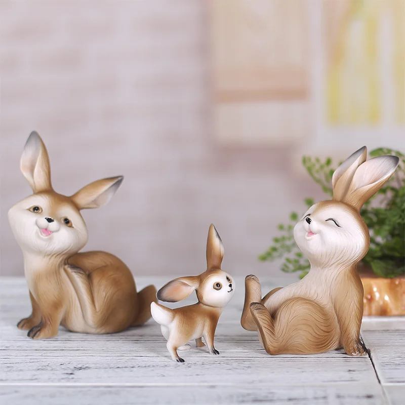 Resin Rabbit Home Decoration Gift Cartoon Crafts Creative Living Room Wine Cabinet Cute Small Animal Furnishings Christmas | Дом и сад