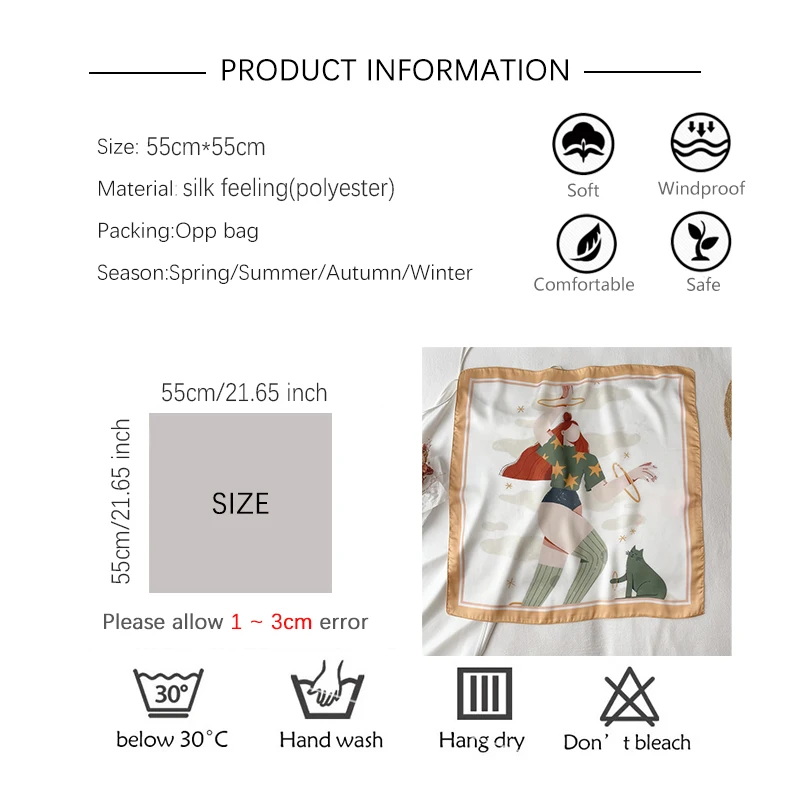

Lovely Headscarf Head Wraps Satin Shawl Square Silk Scarf For Women Neckerchief Female Ladies Print New Headband Summer Bandana