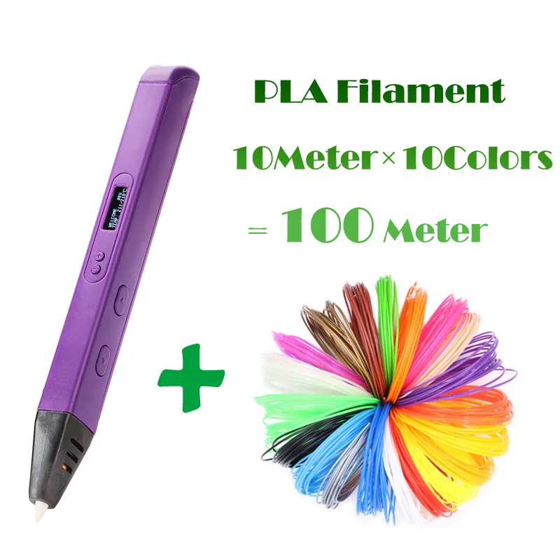 Purple Add 100Meters Lihuachen RP800A 3D печать Ручка для детей 3D Рисование ручка живопись Intellectua игрушка применимый ABS/PLA нити материал - Цвет: Purple Add 100Meters