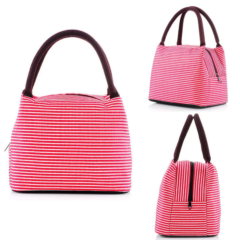 Полосатые сумки для ланча Bento сумка Портативный изоляцией холодной Пикник носит