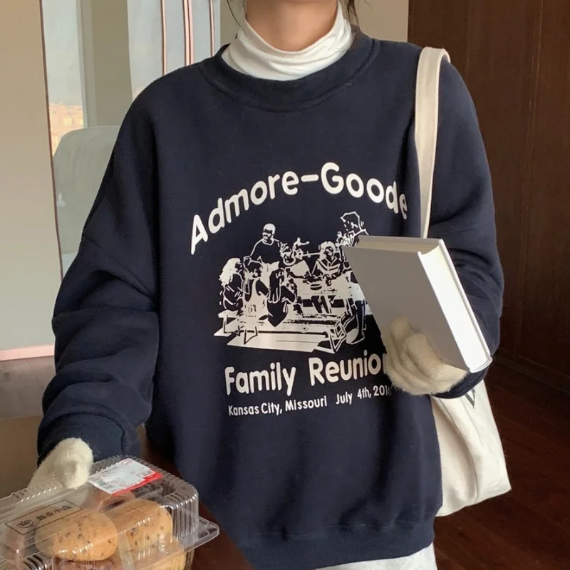 Корейские женские толстовки осень-зима Универсальный пуловер с буквенным