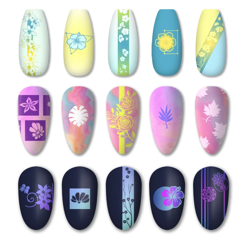 1 шт. прямоугольные пластины для стемпинга ногтей цветок лист смешанный узор