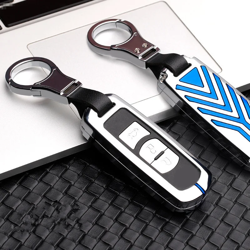 A-silver blue Цинковый брелок для автомобильных ключей, дистанционный ключ кольцо чехол металлическая крышка для Mazda 2 3 6 Axela Atenza CX-5 CX5 CX-7 CX-9 сумка для ключей брелок для ключей - Название цвета: A-silver blue