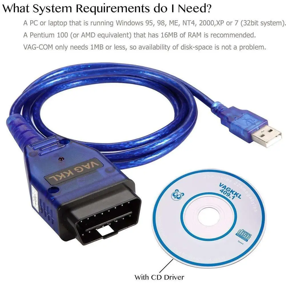 

Диагностический интерфейс VAG-COM 409.1, USB-кабель kkl OBD2 для VW, Audi, Seat, Volkswagen, Skoda