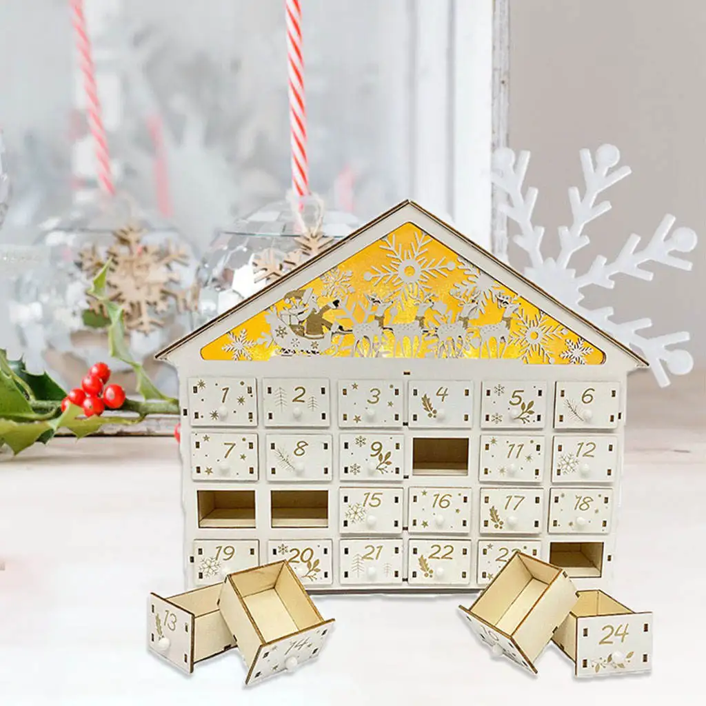 

Christmas Advent Calendar Light up Refillable 24 Storage Drawers Holiday Decoration for Boys Girls