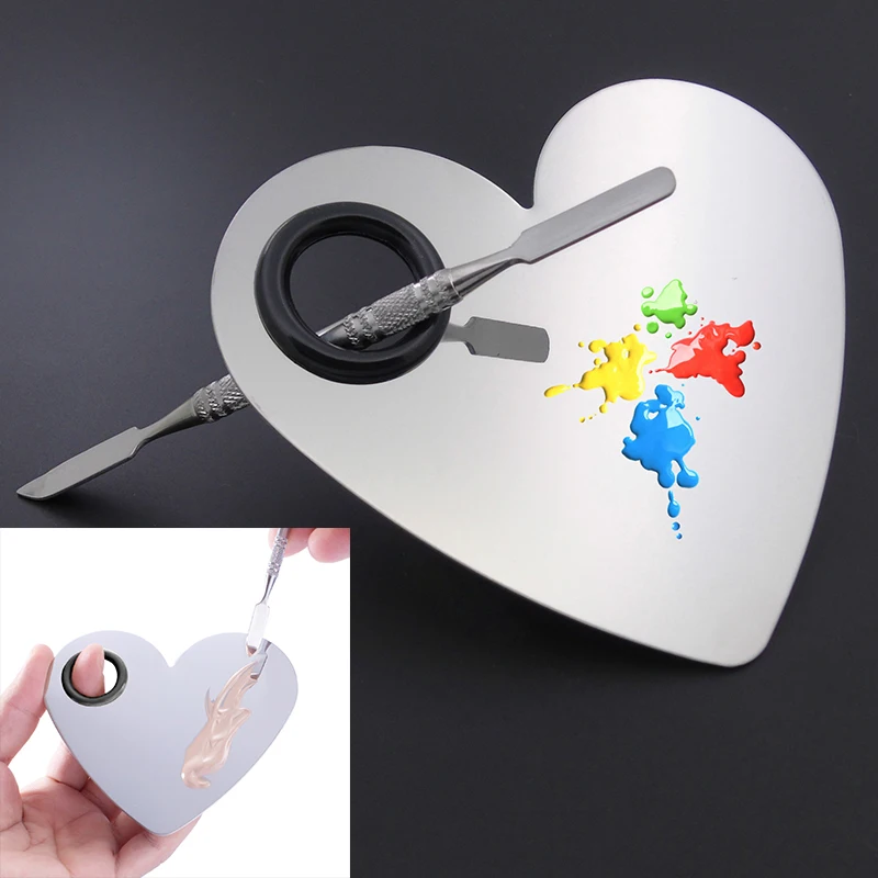 

Fashion Heart shape Stainless Steel Cosmetic Makeup Palette Spatula Tool Makeup Artist Essential Tools Kit Beauty tools Showing