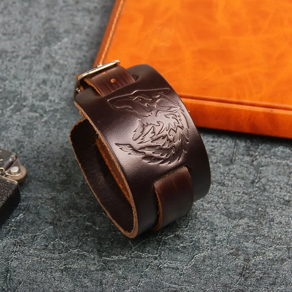 Мужской широкий браслет в ковбойском стиле черный/коричневый кожаный с пряжкой