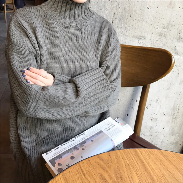 2019 Ins Зима Новый женский шикарный однотонный пуловер свитер водолазка длинный