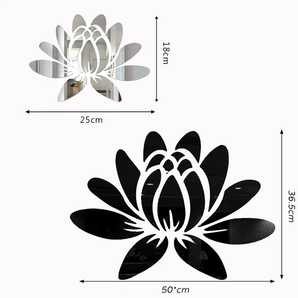

3D Acrylic Mirror Lotus Flower Wall Sticker Wall Decal Modern Stickers Mural Home Bedroom TV Background Decoration