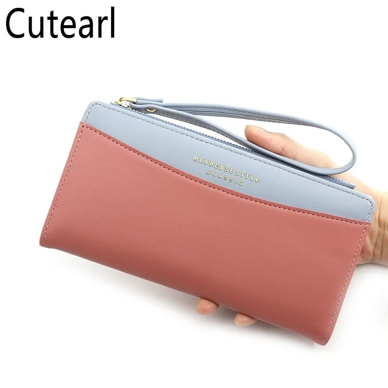 

Модный длинный кошелек для женщин, клатч с ремешком на запястье, повседневные кошельки из искусственной кожи в стиле пэчворк, держатель для ...