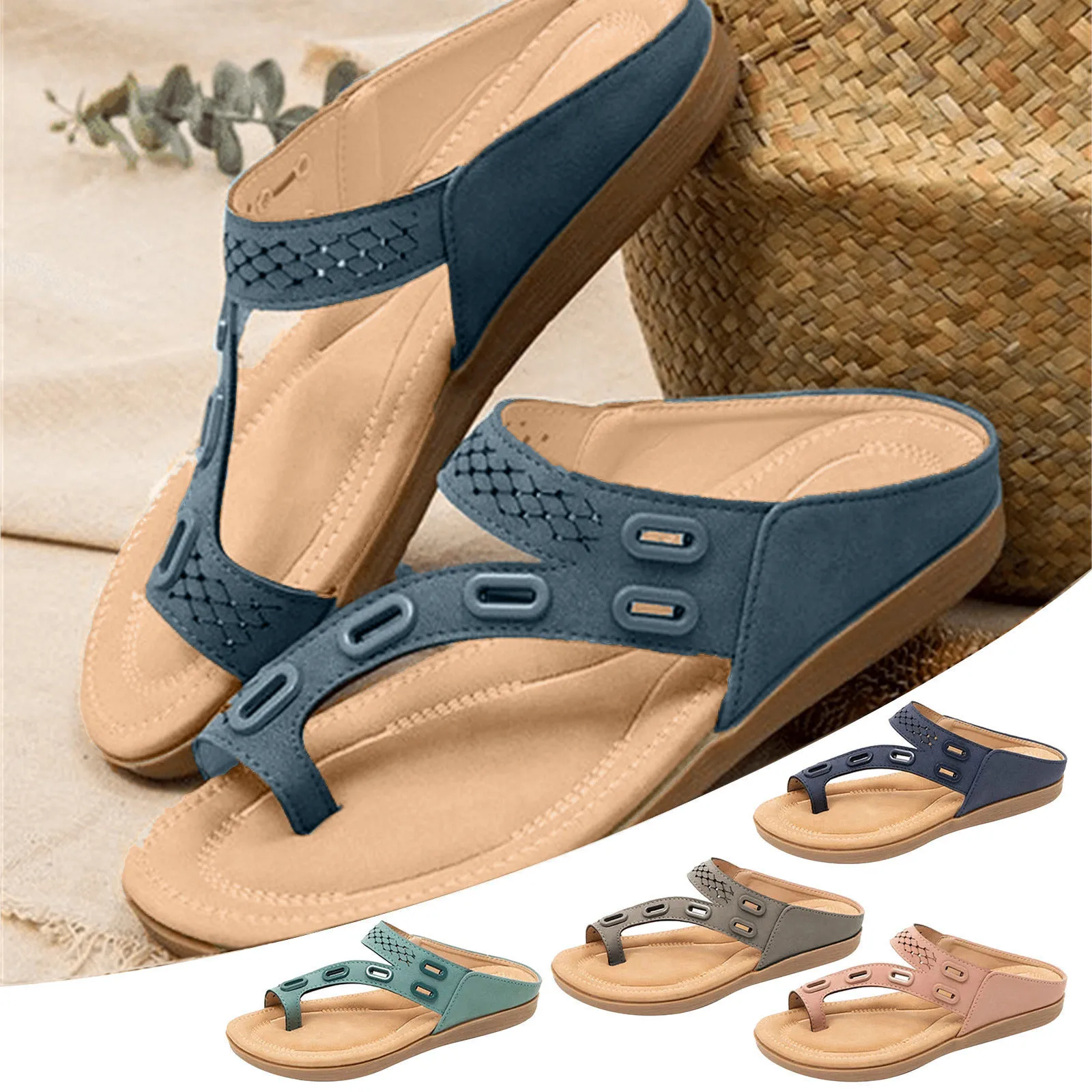 

Женские босоножки на плоской подошве, винтажные противоскользящие сандалии в повседневном стиле, босоножки в стиле ретро, лето 2021