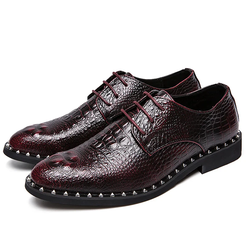 

Leather Men's Shoes Lace Up Formal Dress Crocodile texture Office 2020 Brand Male Footwear Comfortable