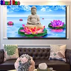 Алмазная вышивка с Буддой и лотосом, картина 5d сделай сам, полноразмерная, квадратная, круглая, 3d Мозаика из страз, морской пейзаж