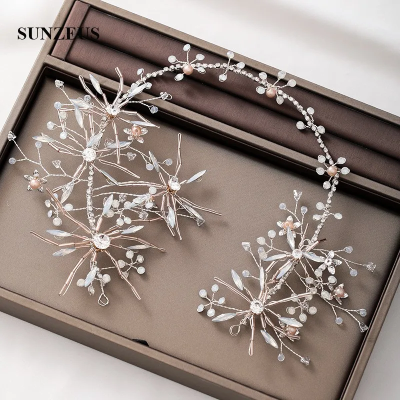

Bride Ornaments Beautiful Flowers Handmade Beaded Headband Wedding Headdress Bride Accessories SQ488
