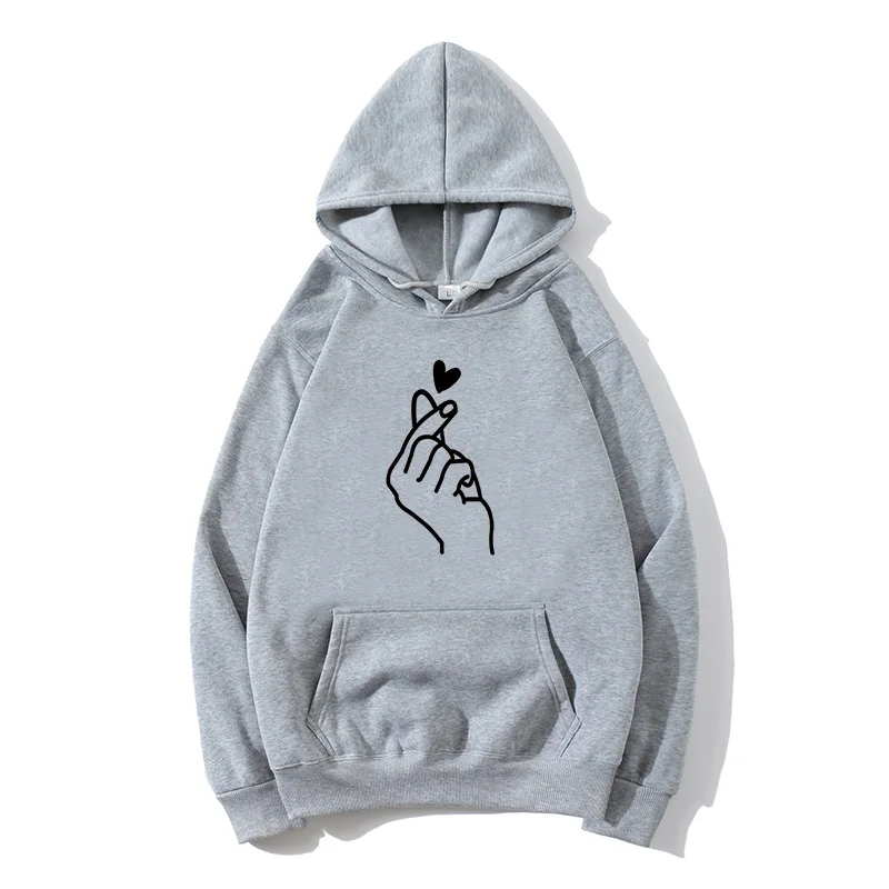 Casual korean clothes Women Sweatshirt Snap Finger Heart Print Long Sleeve Hoodies Sports Women Hooded Sweatshirt OL style