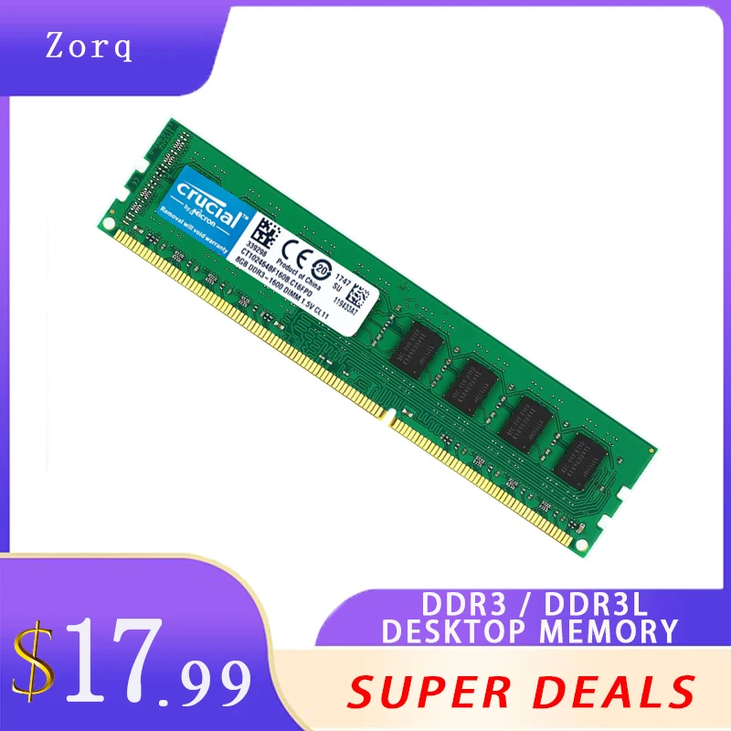 

Crucial DDR3 DDR3L 4GB 8GB Memoria Ram PC3L 1600 1333 Memory Desktop Dimm 16GB PC3 Memória Laptop RAM Ddr3 8gb PC3L RAM