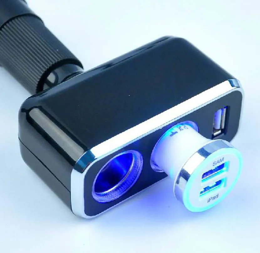 Тройная Розетка от 1 до 2 + USB источник питания Автомобильное зарядное устройство