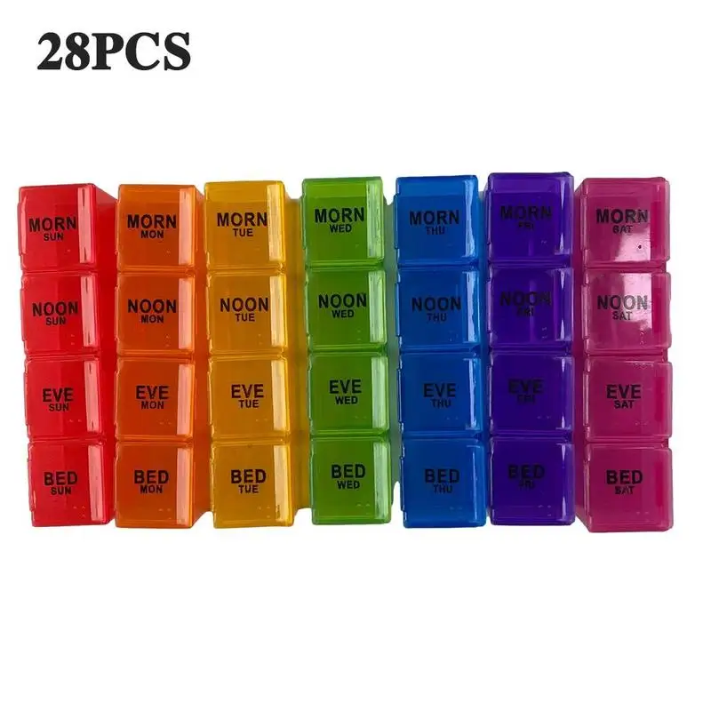 

28 Grids Pills Box Holder Portable Tablet Pill Case Medicine Storage Organizer Care Color Rainbow Tool Healthy Q3K2