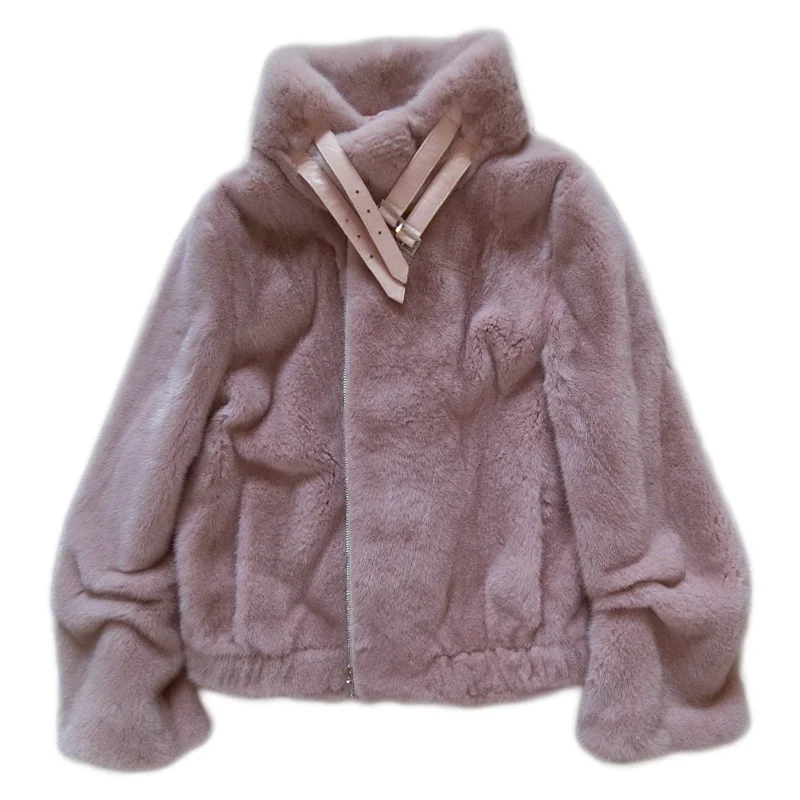 

Luxury Real Fur Coat Female Natural Mink Coats Women Streetwear Mink Fur Jacket Stand Collar Winter Overcoat XRK-12